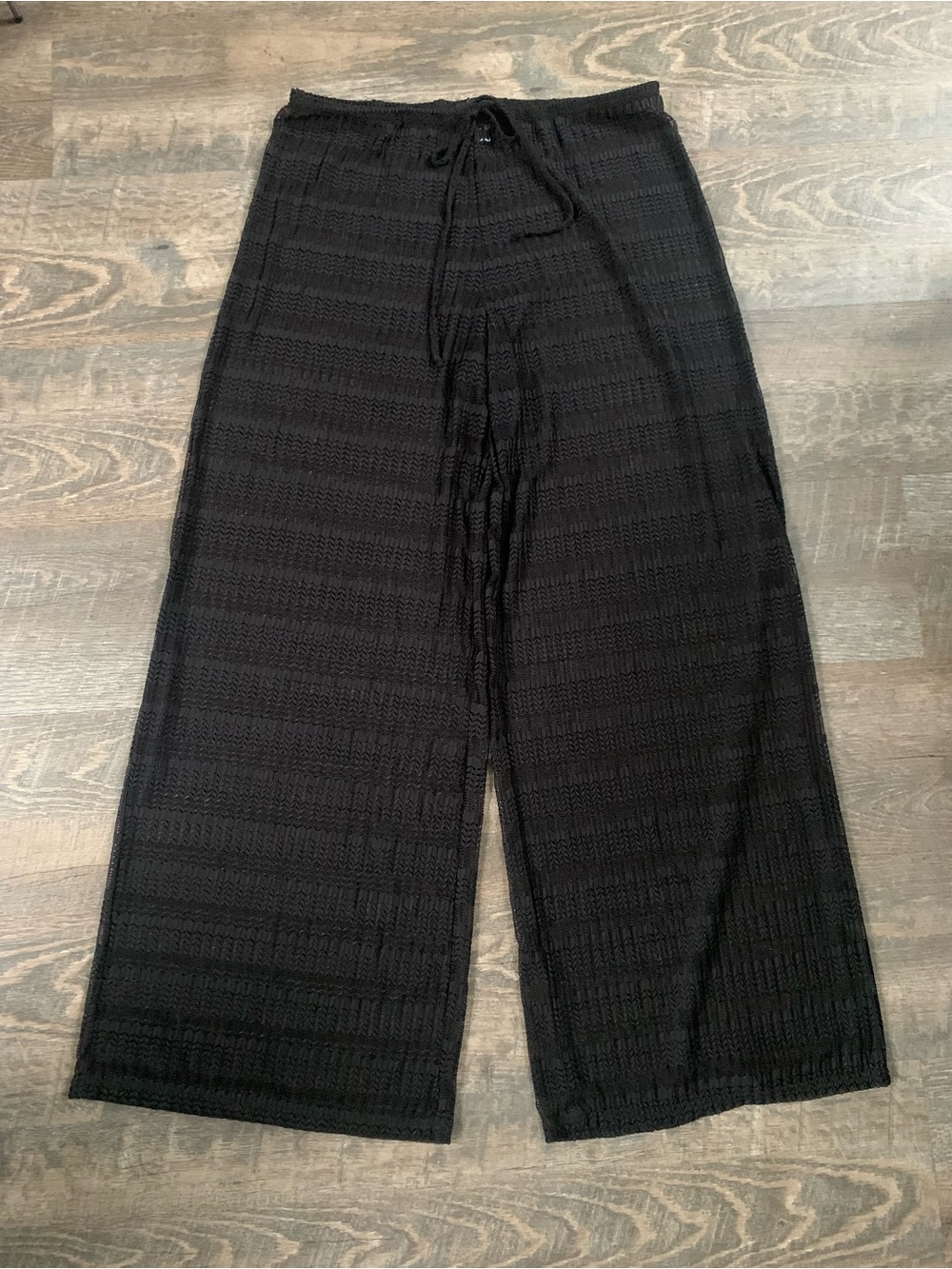 Jordan Taylor Open Knit Beach Resort Pool Black Wide-Leg Cover-up Lounge Pants